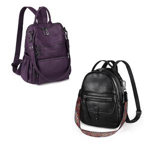 Travel Backpack Purse for Women Vegan PU Leather Bundles Dark Purple and😘